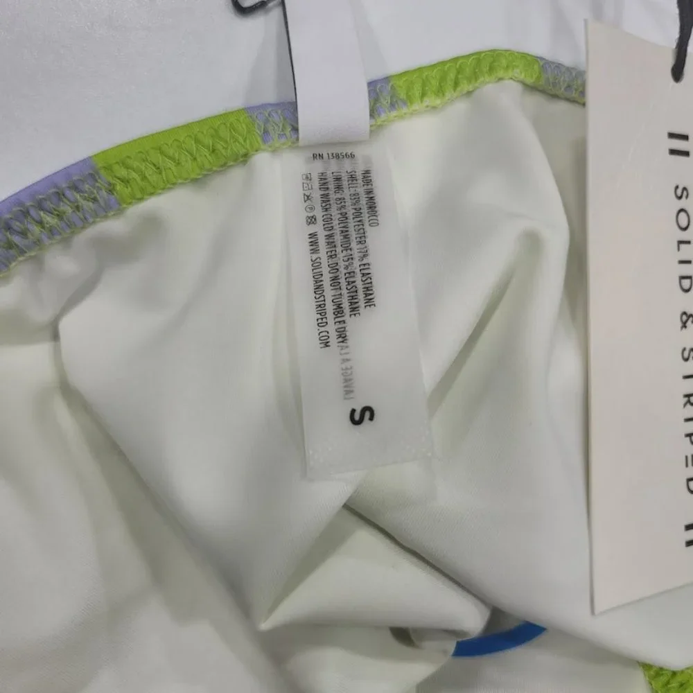 Solid & Striped Elle Bikini Bottom Lavender Lime Stripe Size Small - Picture 7 of 9